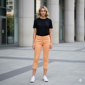 LL Bean Capri Jeans Womens 16 Reg Peach/Orange Denim Cropped Casual Everyday